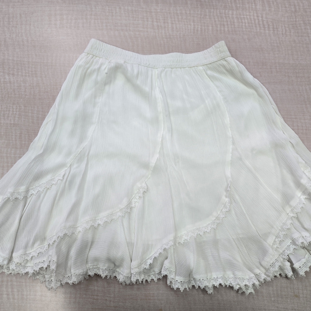 Studio West White Ruffled High-Low Midi Skirt